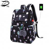 OKKID school bags for girls female laptop backpack usb backbag children backpacks cute cat